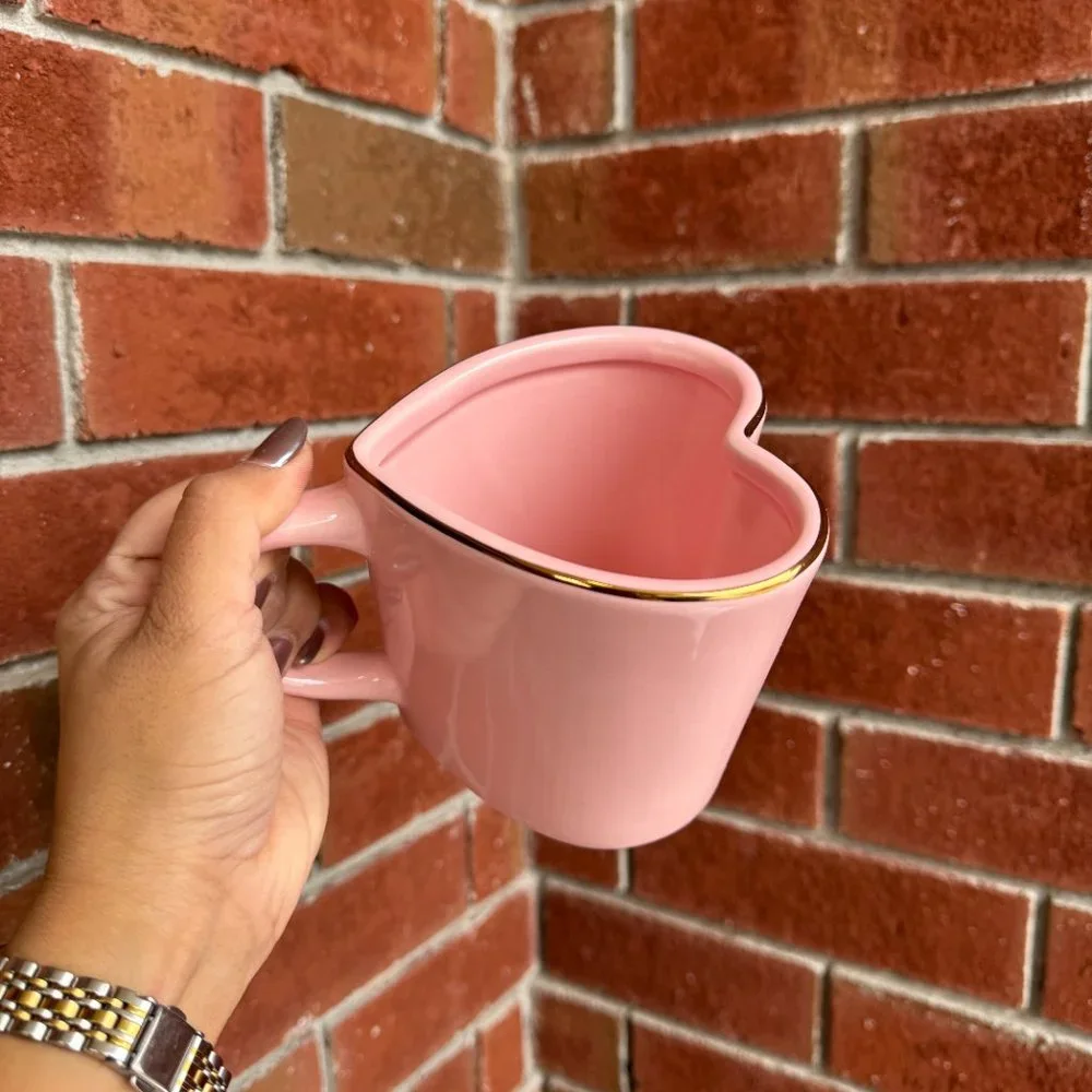 Target Pink Heart-Shaped Ceramic Mug with Gold Rim